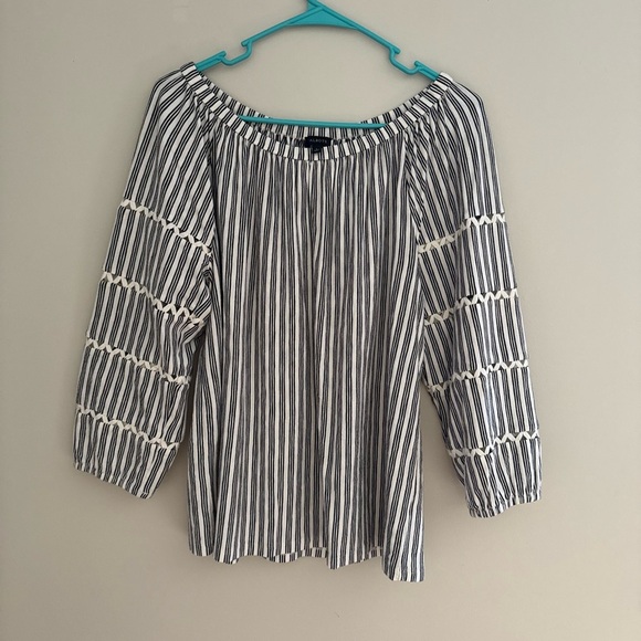 TALBOTS SCOOP-NECK TOP WITH RIC RAC TRIM - STRIPE SIZE L coastal casual - Picture 3 of 5